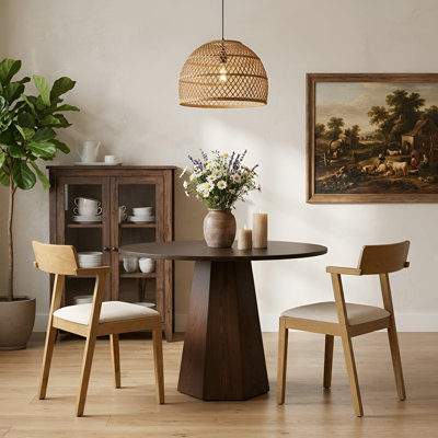 Dining Set Mid-Century Modern Round Wooden Table & Upholstered Chair Set For Home, Kitchen, Dining Room