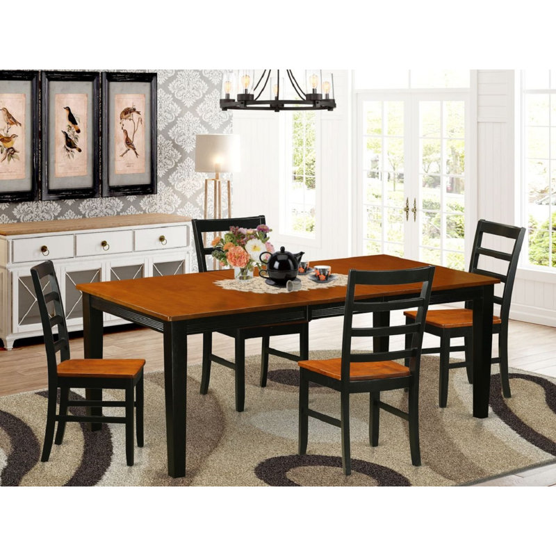 5 Piece Dining Table Set for 4 Includes a Rectangle Kitchen Table with Butterfly Leaf and 4 Kitchen Dining Chairs, Black & Cherry