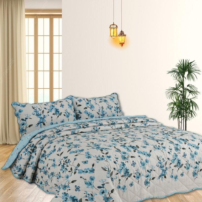 Cotton Blend Floral Bedspread with Pillowcases Included, King