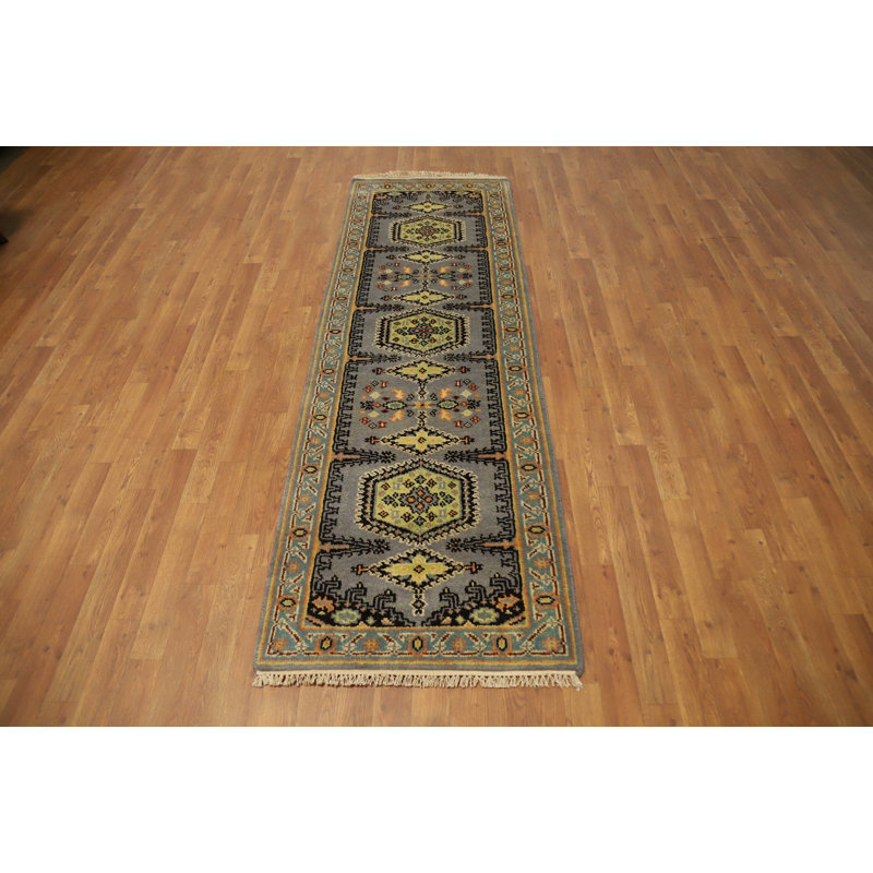 Gray Wool Viss Handmade Runner Rug 3x8