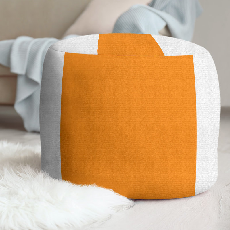 Repose-pieds cubique rond à rayures 20,5", Blanc / Orange