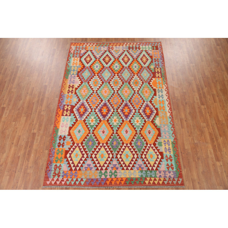 Tapis oriental multicolore en laine Kilim 7 x 10