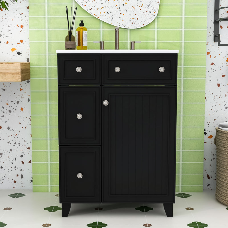 Meuble-lavabo sophistiqué pour petits espaces avec panneau de fibres à densité moyenne durable, Argent argent