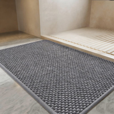 Super Absorbent Chenille Bath Mat, Rubber Backed Non-Slip, Easy Clean, Grey & Dark Grey, 17X28 Inch