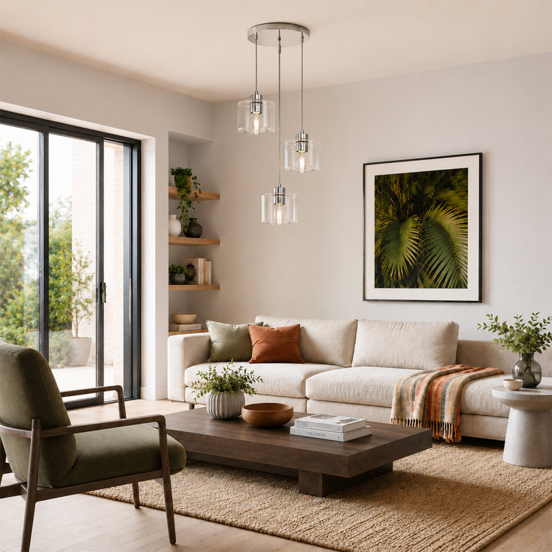 14.3in 3 - Light Modern Clear Glass Pendant Light Adjustable