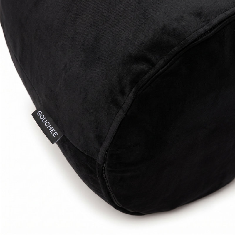 Pouf rond en velours de 20 po Franka, Velours noir