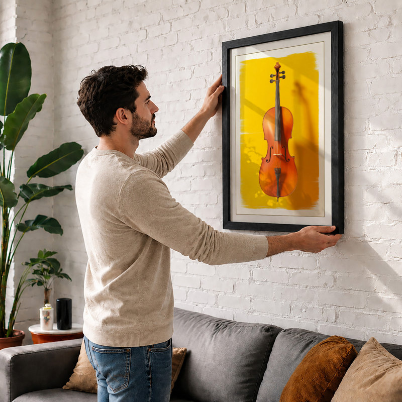 Cello on Gold Modern - Framed Print, Unframed, A2 - 59.4 x 42.0 cm