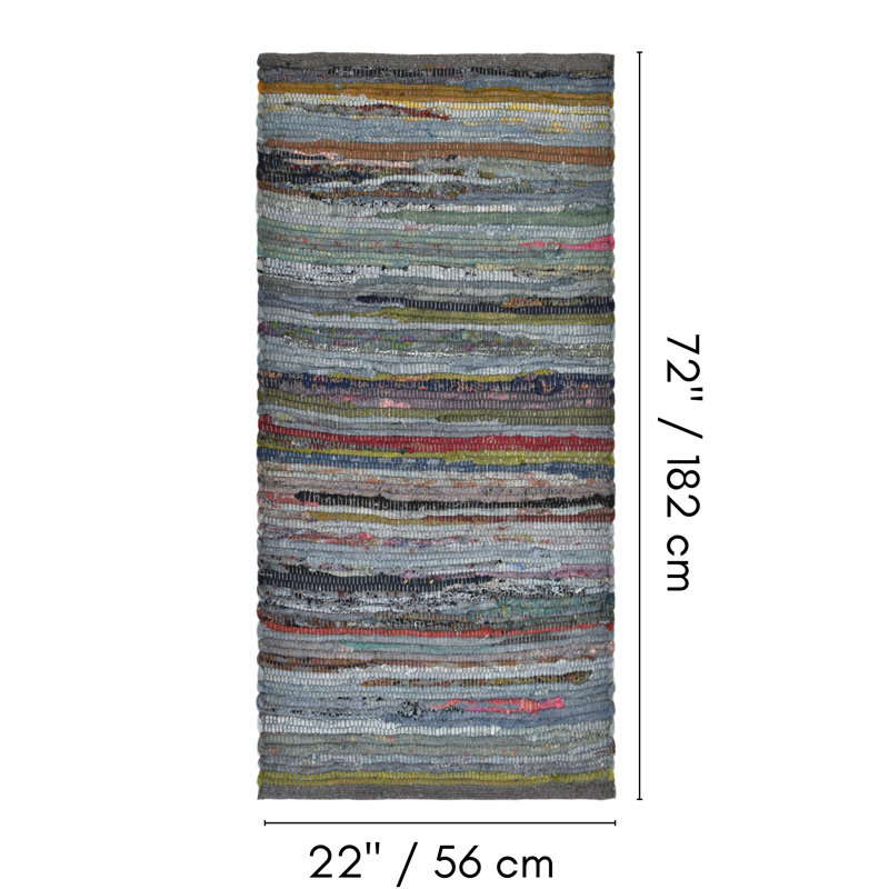 Tapis abstrait en coton fumé Dhurrie, Tapis de couloir : 1 pi 10 po x 6 pi