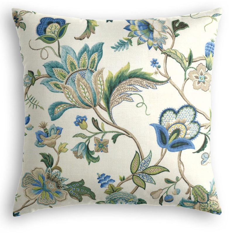 Fleur De Leaf Floral Linen Reversible Throw Pillow, 20" x 20", Blue
