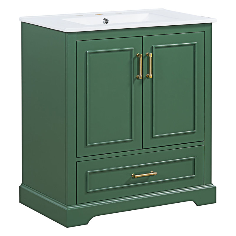 Meuble-lavabo autoportant avec lavabo et rangement, Vert