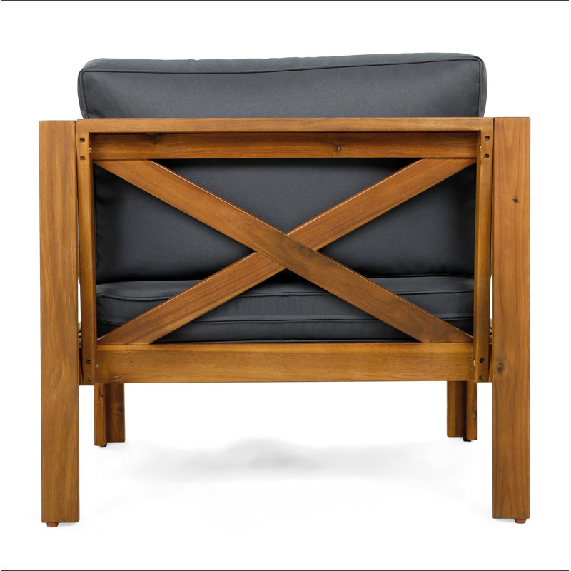 Fauteuil club d'extérieur en bois d'acacia avec coussins (ensemble de 2), ensemble de conversation, Gris foncé