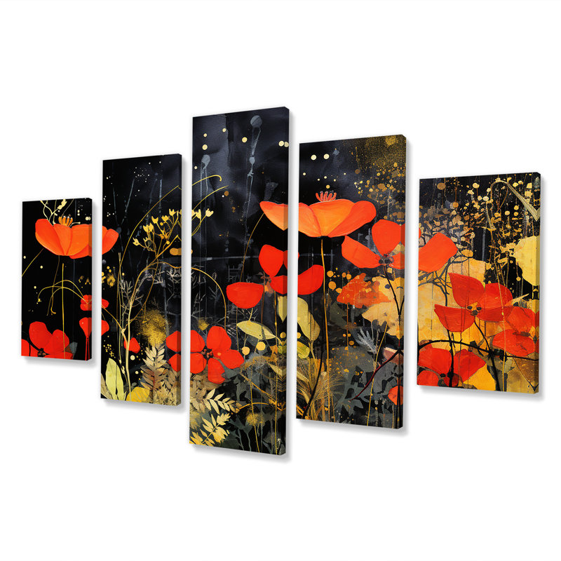 Art mural moderne, orange et vert, fleurs tropicales modernes I - Collages abstraits
