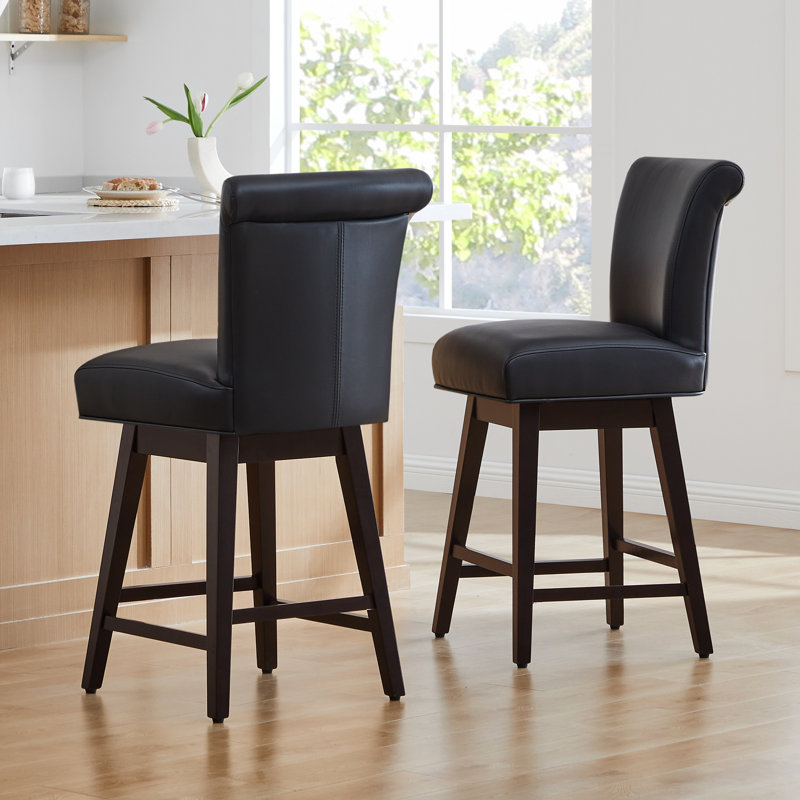 Tabouret de bar et de comptoir pivotant Elora, Similicuir grainé noir, Tabouret de comptoir (siège d'une hauteur de 26 p