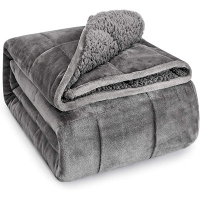 Sherpa Fleece Queen Size Heavy Soft Weighted Blanket for Adult, 15 lbs 60 x 80 inches Grey on Both Sides