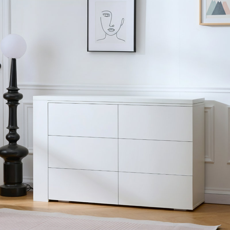 Table multifonctionnelle blanche de 47,2 po avec 6 tiroirs, bureau amovible et 3 compartiments de rangement
