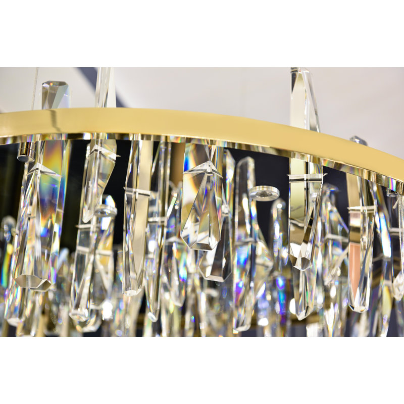 Lustre 2 lumières DEL en acier inoxydable doré à intensité variable avec cristaux transparents, Or