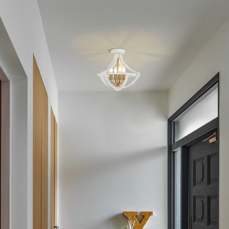Lustre suspendu encastré rustique 4 lumières 15,74 po Chinaza, Or