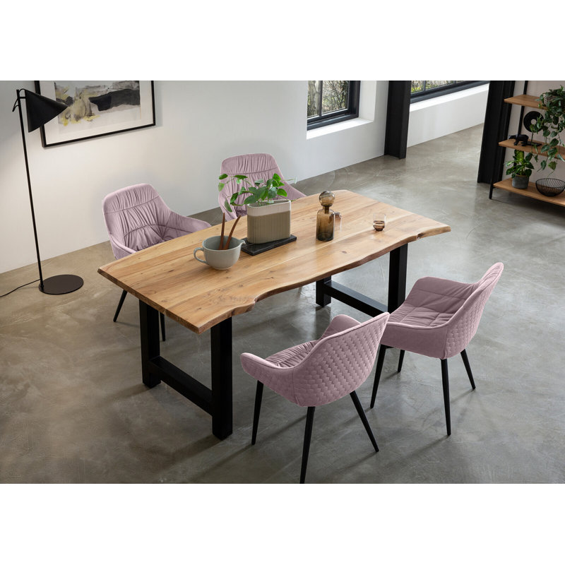 4 - Person Dining Set, 75cm H x 180cm W x 90cm D, Natural/Rose/Black, Black/Natural/Rose