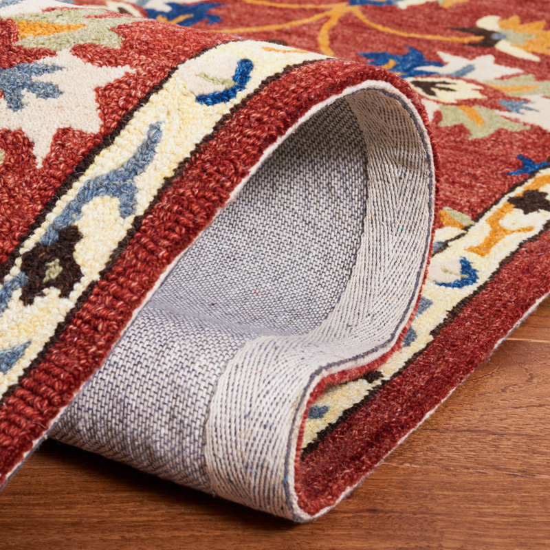 Caleesi Micro-Loop Hand Tufted Wool/Cotton Floral Rug in Rust/Beige/Blue, Round 5'