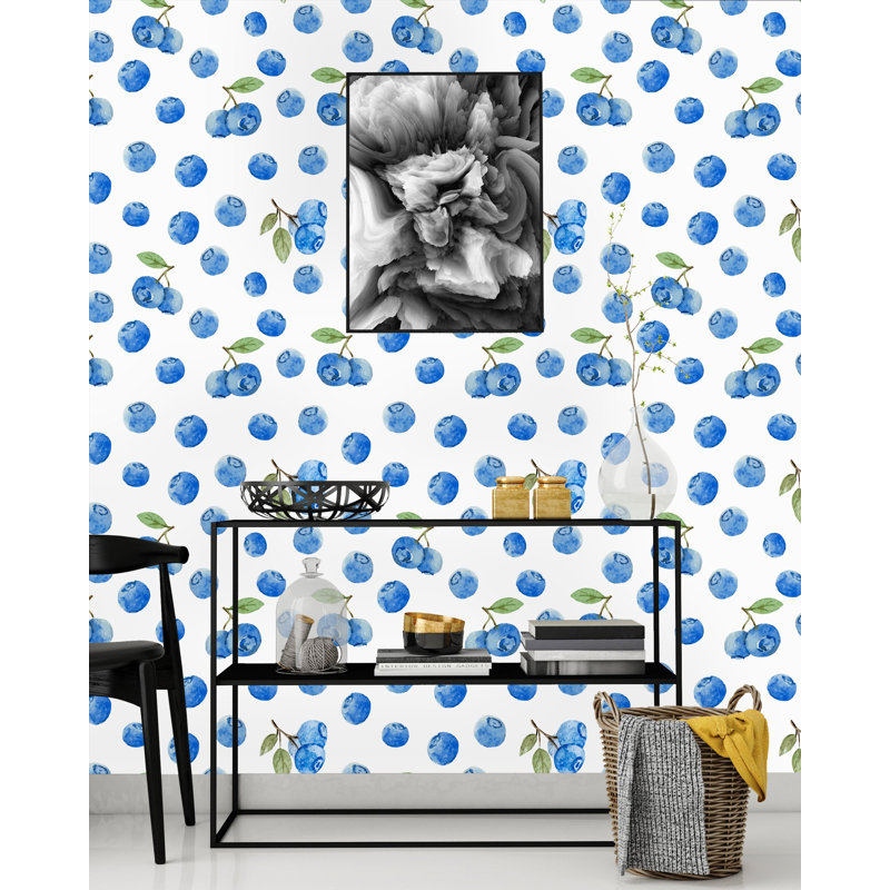 Panneau de papier peint adhésif Lucious Blueberries, L 100 po x l 25 po