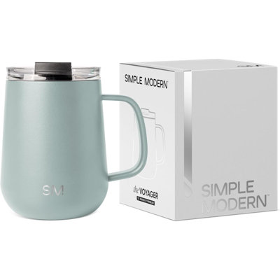 Tasse à café de voyage avec couvercle et poignée | Tasse à thé en acier inoxydable réutilisable et isolée | Cadeaux | Verre de mer de la collection Voyager / sauge