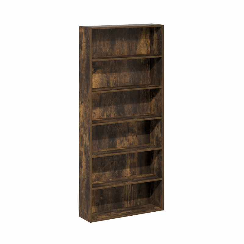 Bibliothèque ouverte à 6 niveaux, tablette de rangement, 17,8 x 61 x 134,6 cm, pin ambré, Bois de pin ambré
