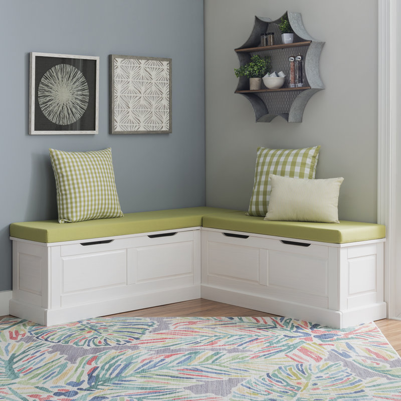 Banc de coin rembourré avec rangement caché Selby, Blanc, Vert