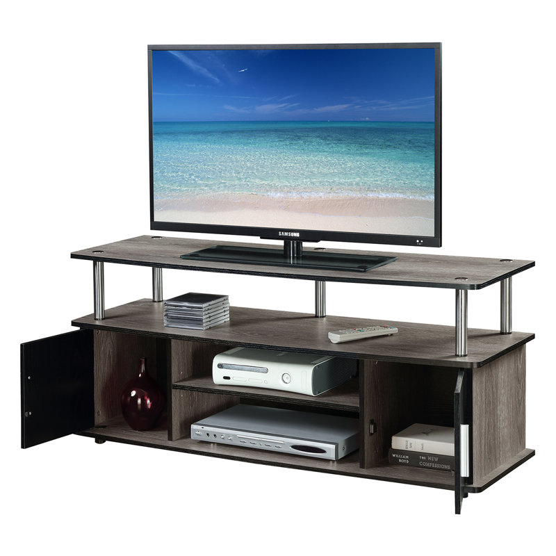 Edwin TV Stand for TVs up to 55" with Cabinets and Shelves, Weathered Gray/Black