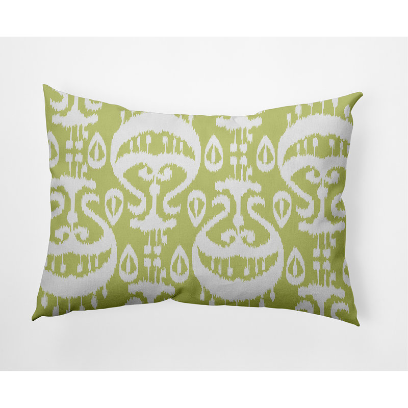 Ikat Outdoor Reversible Throw Pillow, Green