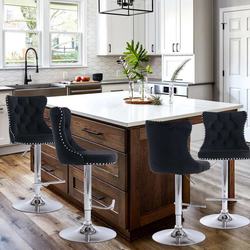 360°Swivel Adjustable Counter Height Bar Stools, 4, Black, Sliver