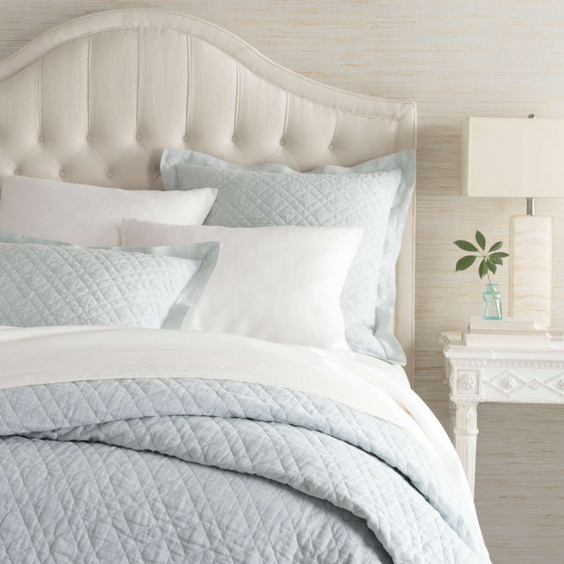 Washed Linen Quilt, King Quilt, Sky
