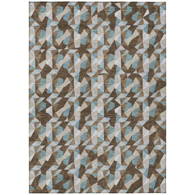 Machine Washable Indoor/Outdoor Chantille ACN2636 Geometric Rug, 3' x 5', Chocolate