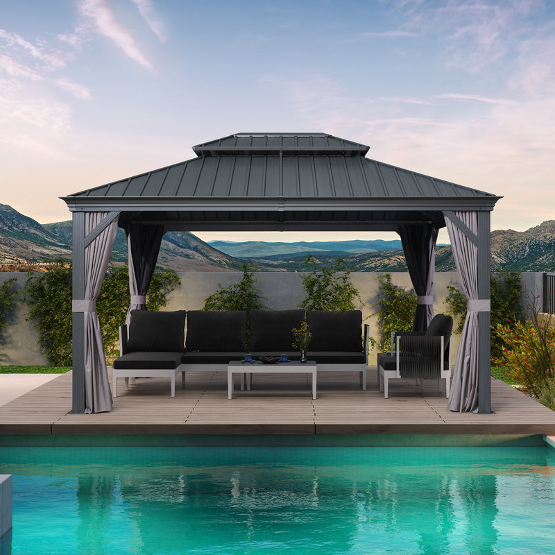 Purple 11' x 14' Hardtop Patio Gazebo with Grey Steel Frame