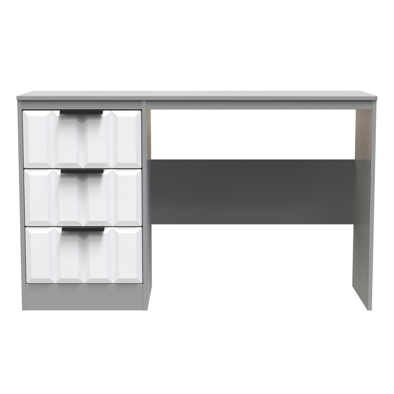 Besian 3 Drawer Desk  (Ready Assembled), White Matt/Dusk Grey