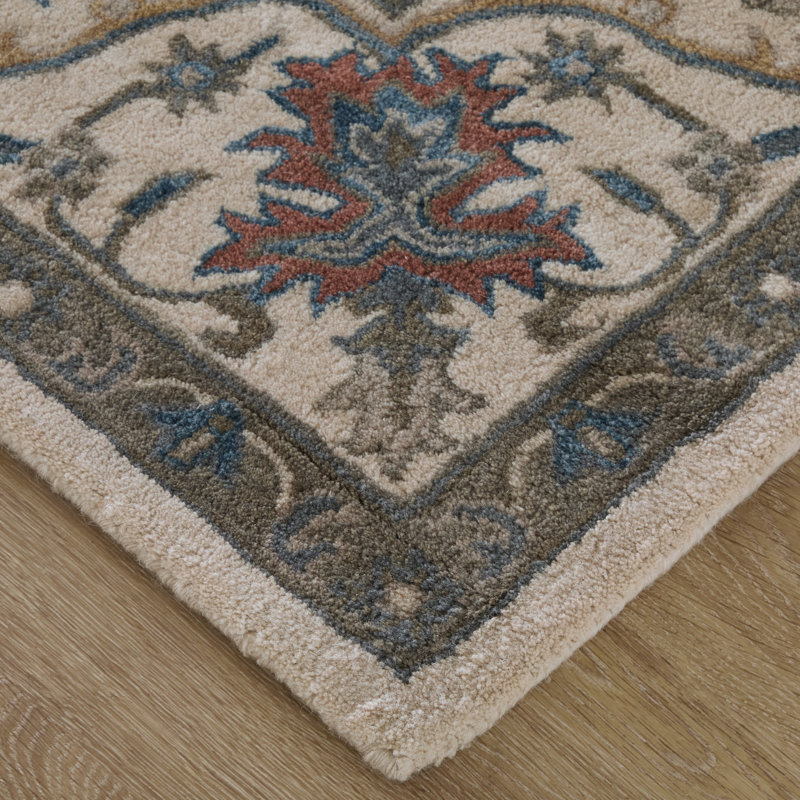 Azalea Hand Tufted Wool Floral Area Rug in Gray, Rectangle 2' x 3'