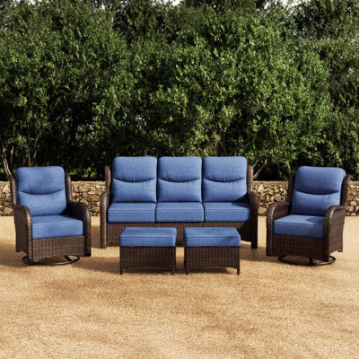 5-Piece Patio Furniture Set With Loveseat Sofa,Outddor Swivel Glider Chairs, Outdoor Conversation Set For Patio,Backyard And Front Porch by Red Barrel Studio