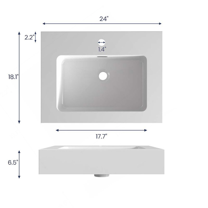Integrated Surface Basin WITHOUT Drain & Faucet, Glossy White Color