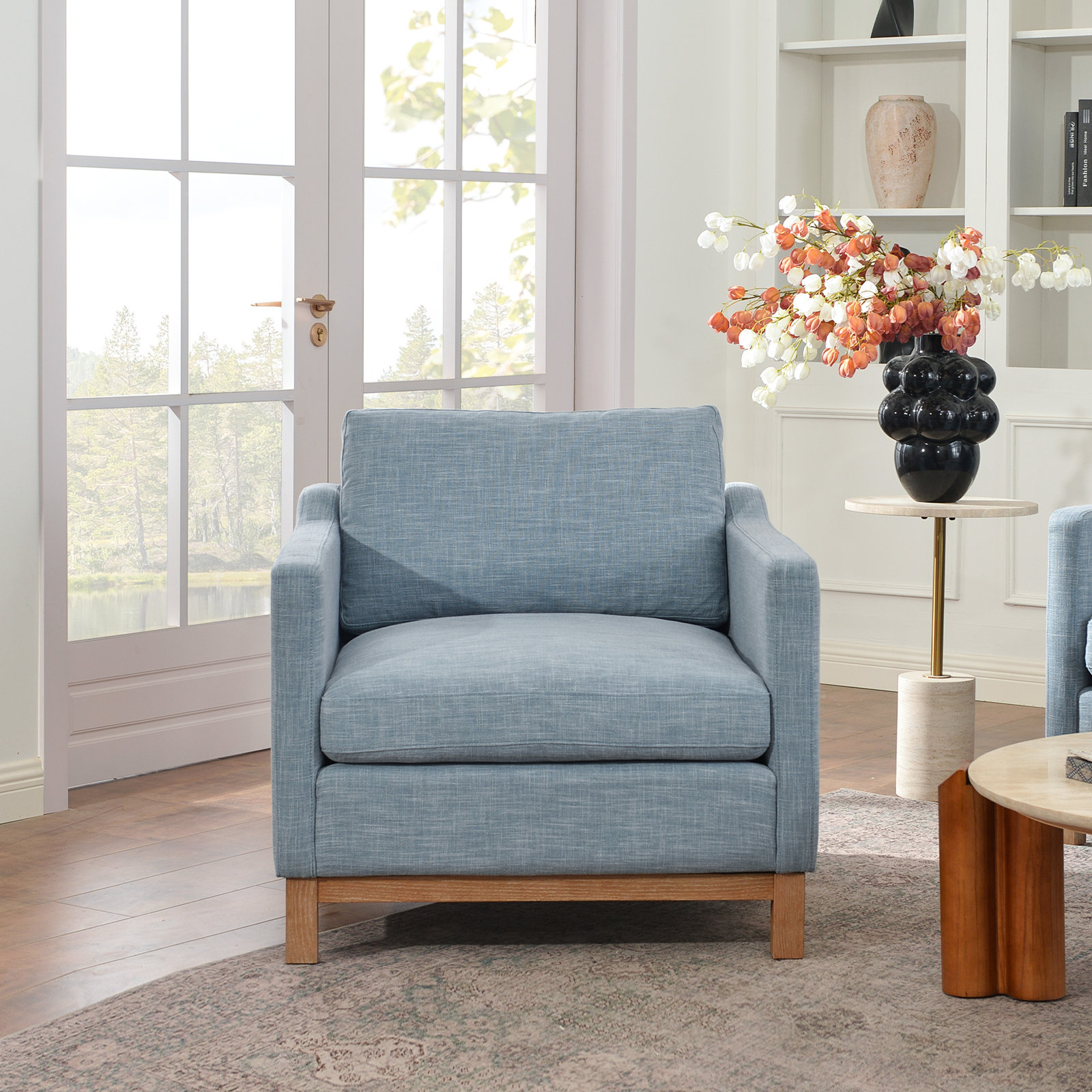 Cami Oak Armchair, Blue Linen Blend