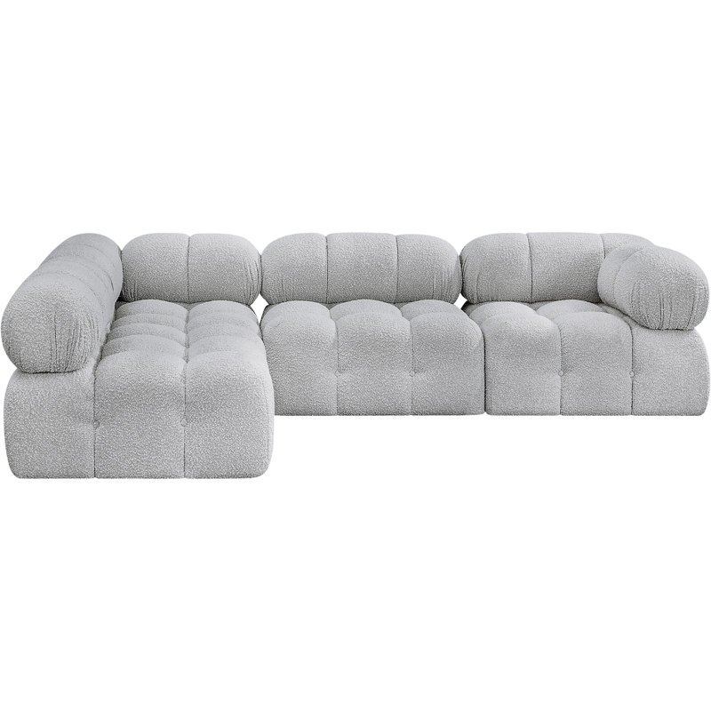 Ames Upholstered Sofa, Grey Boucle Fabric, 2 Armless, 2 Corner