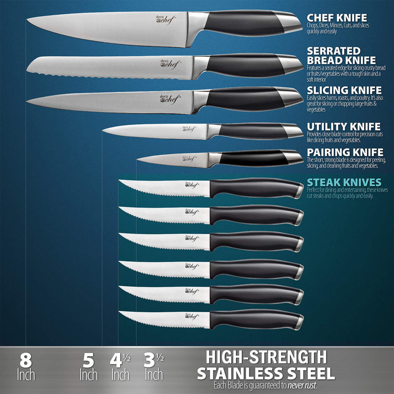 Deco Chef 12 Piece Stainless Steel Knife Block Set