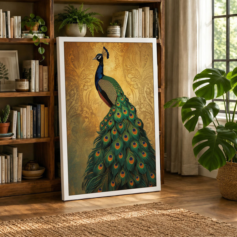 Jewelled Peacock Eclectic - Wrapped Canvas, 24x16 - 61.0 x 40.6 cm, Ochre Border