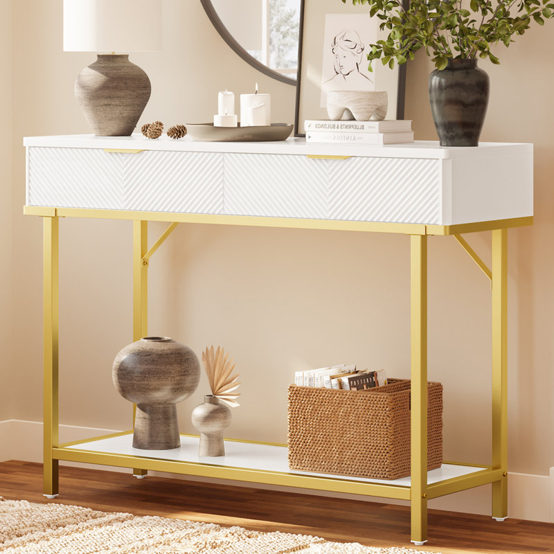 43.3" Wide Modern Console Table with Fluted Drawer Fronts, Wooden Sofa Table with 2 Drawers, Entryway Table for Hallway & Behind-Couch Storage