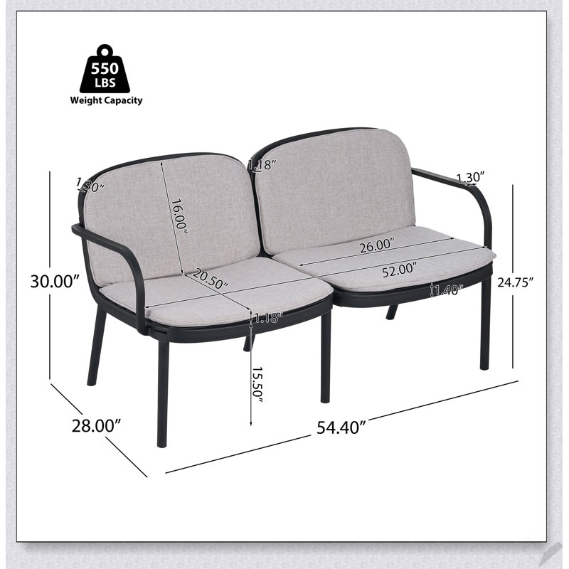 Causeuse d'extérieur en polypropylène Luna, structure noire résistante aux intempéries et coussins confortables