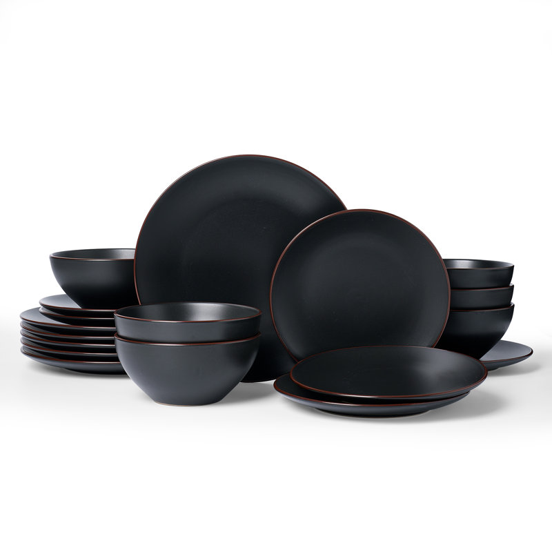 Stoneware Dinnerware Set Piece - Service for 6, Matte Black