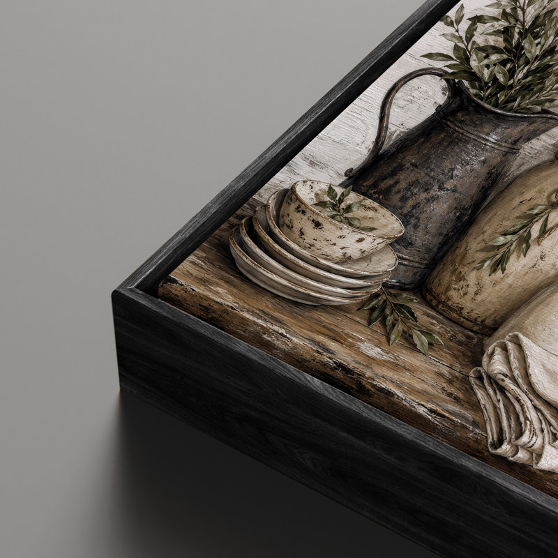 «Rustic Kitchen Still Life Floral Vase Decor», reproduction d'art encadrée, H 16 po x l 24 po, Black