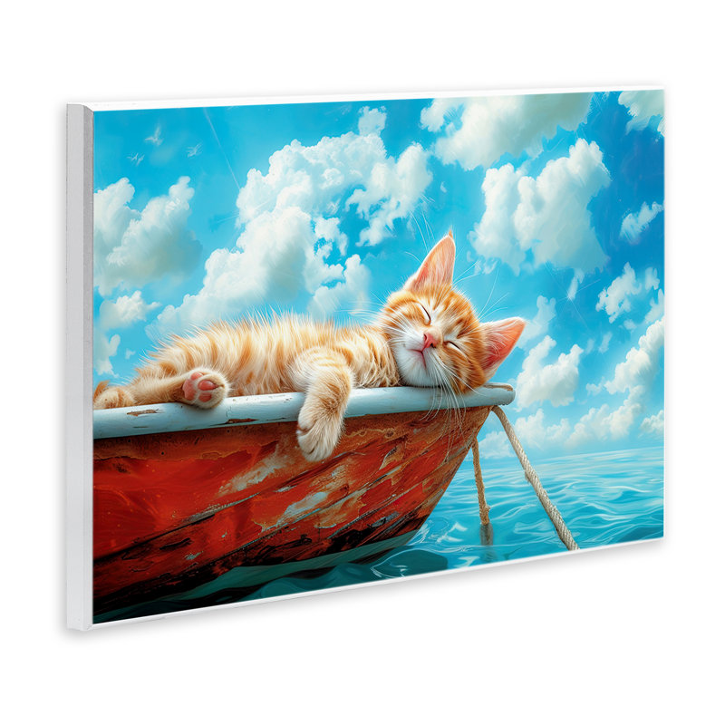 Plaque murale «Sleeping Cat on Boat», par Parable Visions, H 13 po x l 19 po