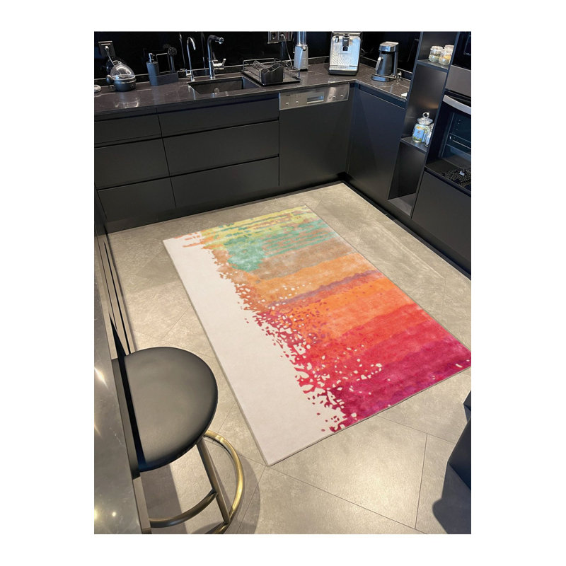 Half Colored Pixel Patterned Woven Base Rug, Square 3'3" Rug Pad Included