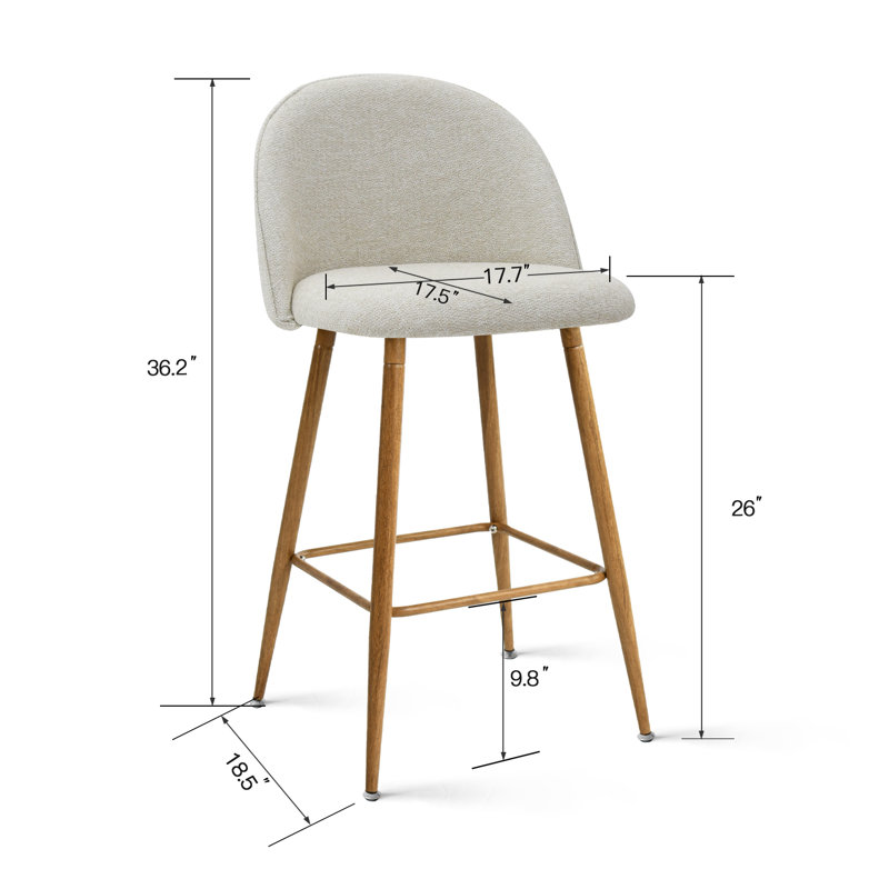 26“  Set of 2  Benoni Upholstered Counter Stools, Oatmeal