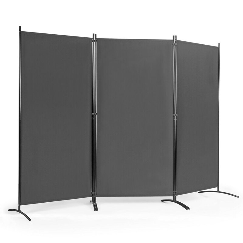 Ecevit 3 - Panel Folding Room Divider, 183cm H x 260cm W x 15cm D, Grey