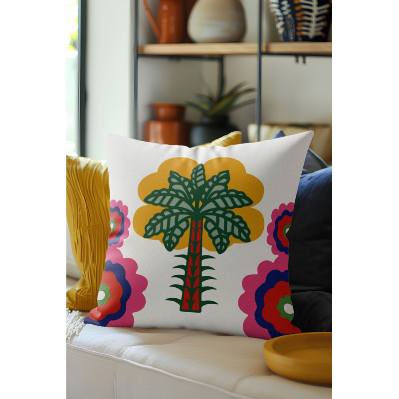 Coussin en microsuède Calio, White/Yellow/Red/Pink/Green Floral, Carré 16 po